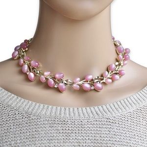 Vintage H & S Pink Moonglow Lucite Collar Necklace Thermoset Plastic 1950s